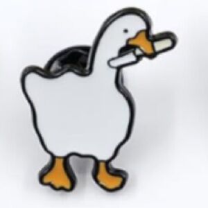 NEW Duck w/ Knife Enamel Pin Cute Funny White Yellow